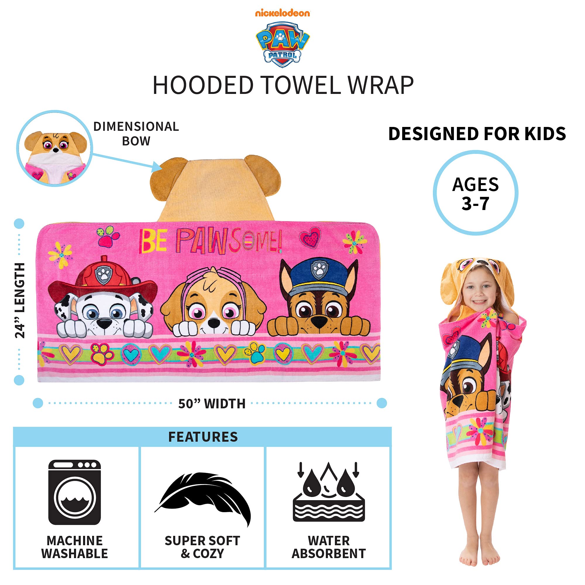 Foto 6 pulgar | Toalla Con Capucha Franco Paw Patrol, Algodón Rosa, De 3 A 7 Años - Venta Internacional.