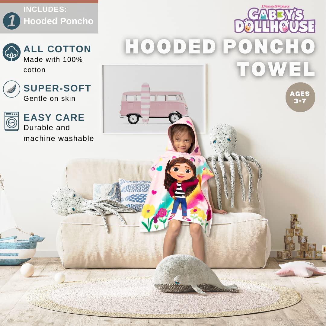 Foto 3 pulgar | Poncho De Toalla Con Capucha Franco Dreamworks Gabby's Dollhouse Kids - Venta Internacional.