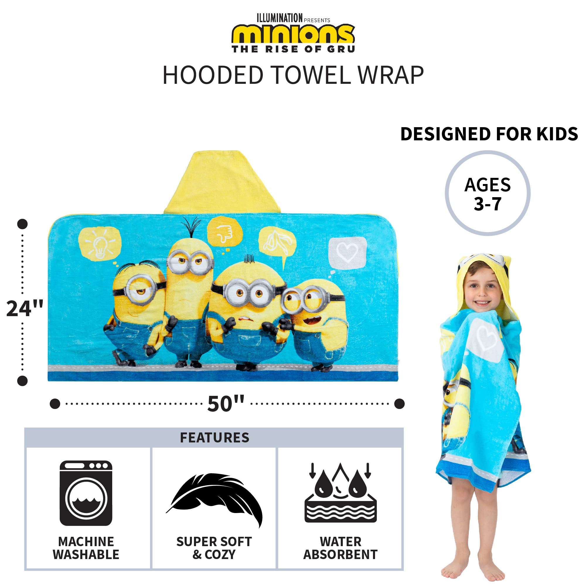 Foto 5 | Toalla Con Capucha Despicable Me Minions Franco Kids 60 X 120 Cm - Venta Internacional.