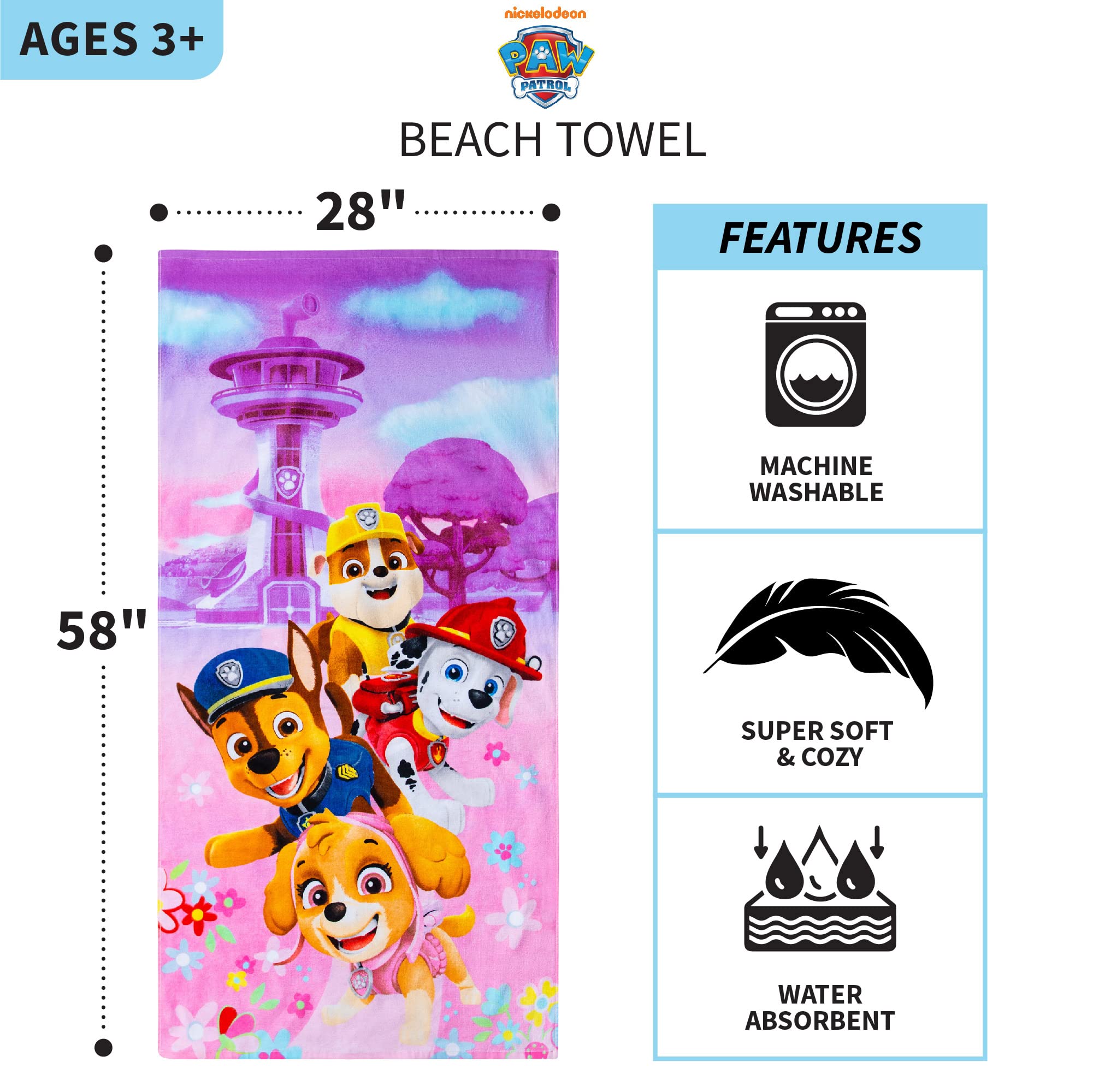 Foto 4 pulgar | Toalla Franco Kids Paw Patrol Girls, 148 Cm X 71 Cm, Algodón - Venta Internacional.