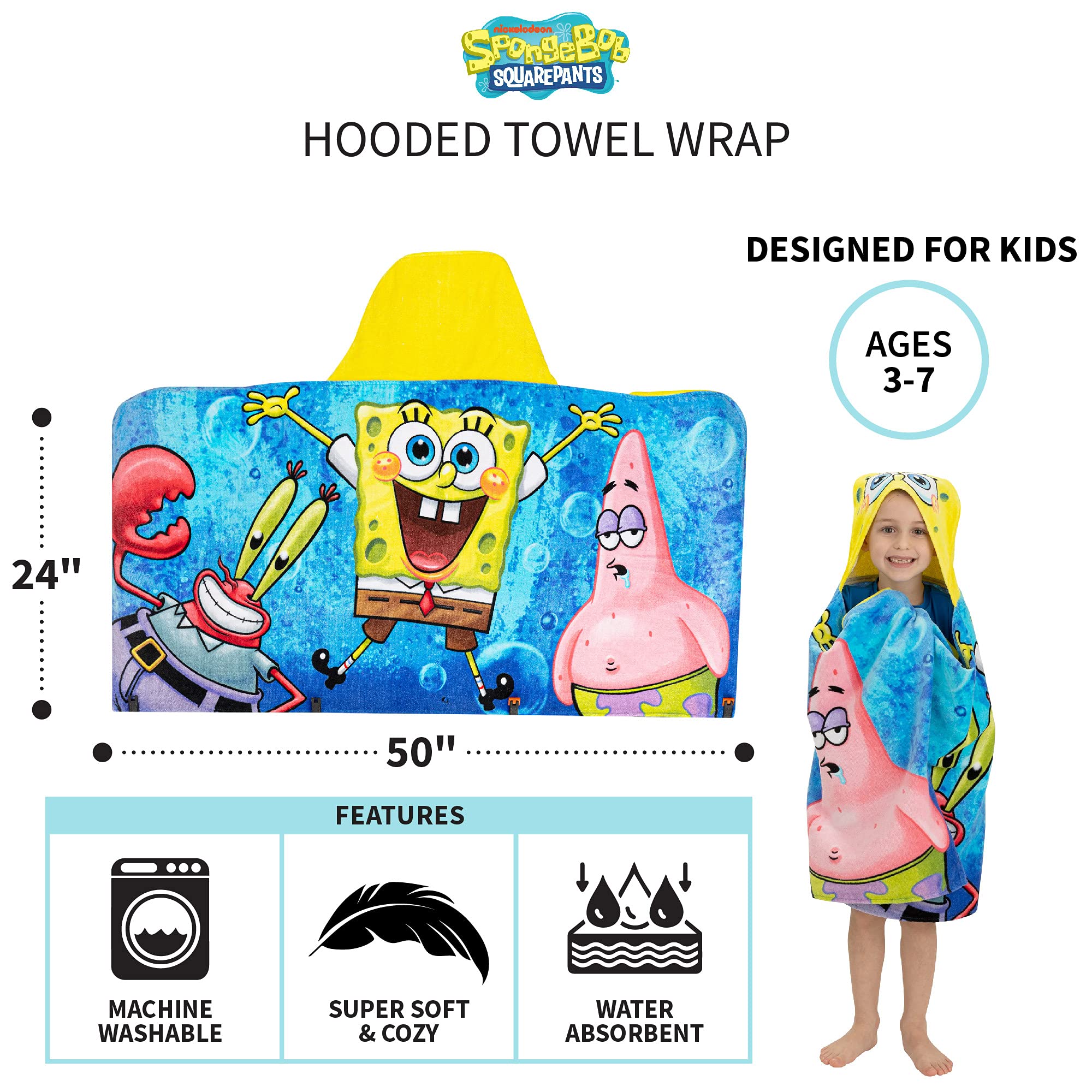 Foto 6 pulgar | Toalla Con Capucha Franco Kids Para Baño Y Playa, Bob Esponja - Venta Internacional.