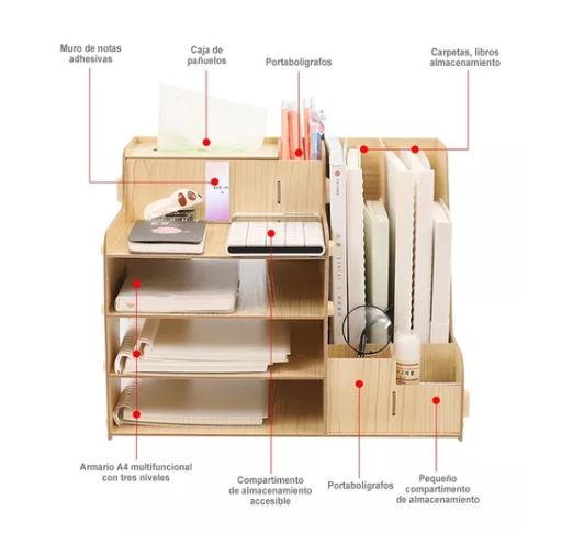 Foto 2 | Organizador De Escritorio Para Oficina De Madera Clara
