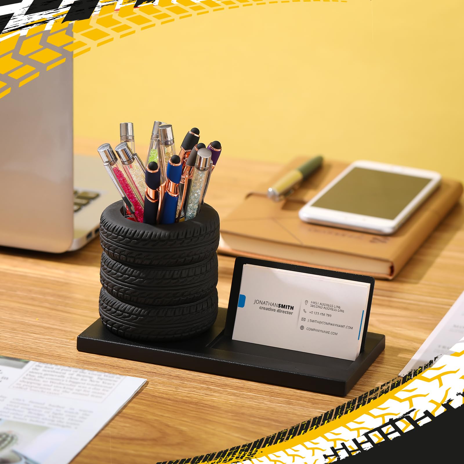 Foto 4 pulgar | Set de Papelería Eersida Con Forma De Neumático Soporte Para Bolígrafos y Tarjetas De Presentación - Venta Internaci