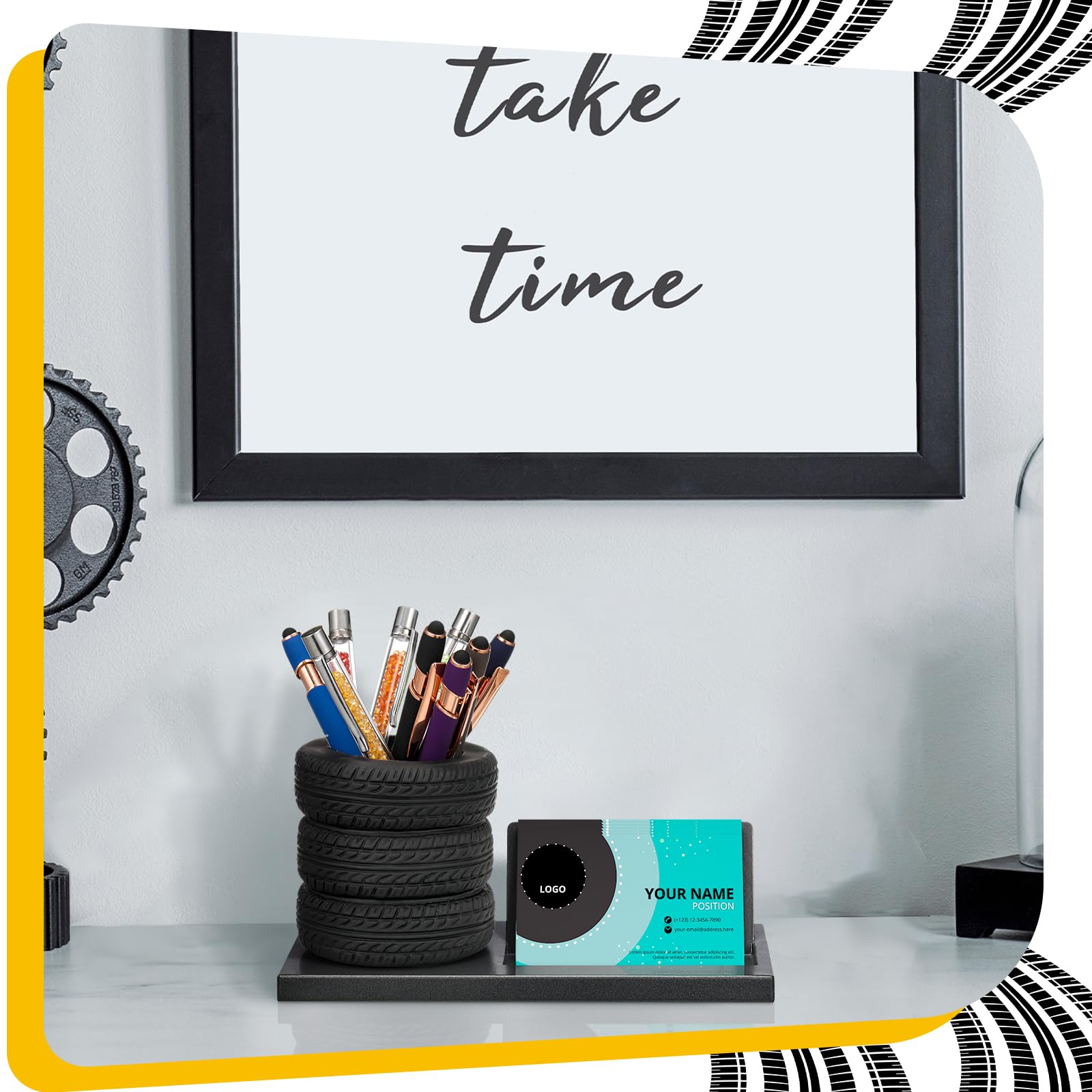 Foto 7 pulgar | Set de Papelería Eersida Con Forma De Neumático Soporte Para Bolígrafos y Tarjetas De Presentación - Venta Internaci