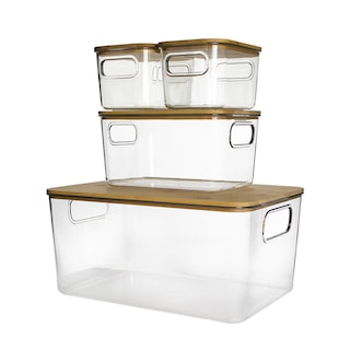 Foto 1 | Set De 4 Cajas De Acrílico Transparente Con Tapa De Bambú