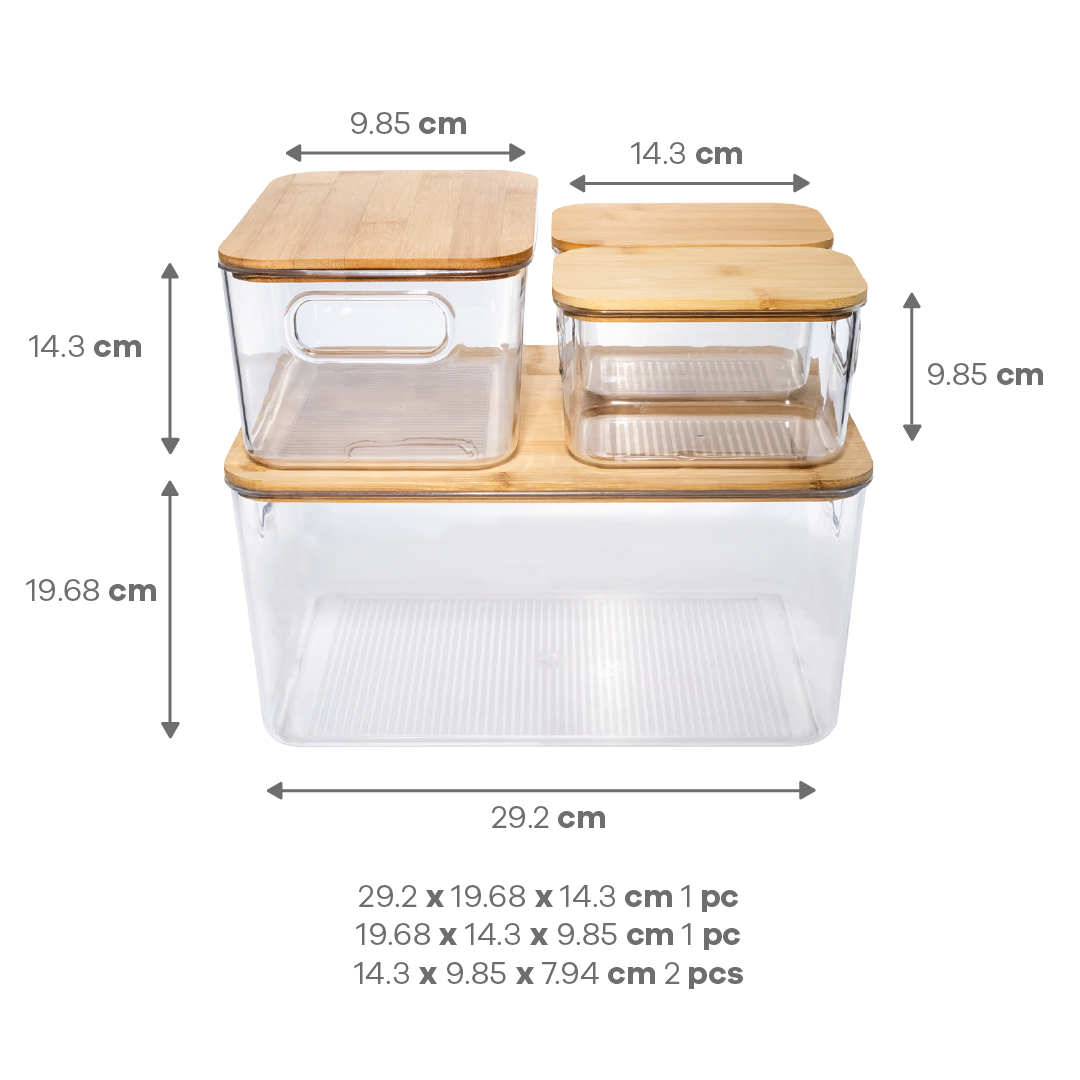 Foto 2 | Set De 4 Cajas De Acrílico Transparente Con Tapa De Bambú