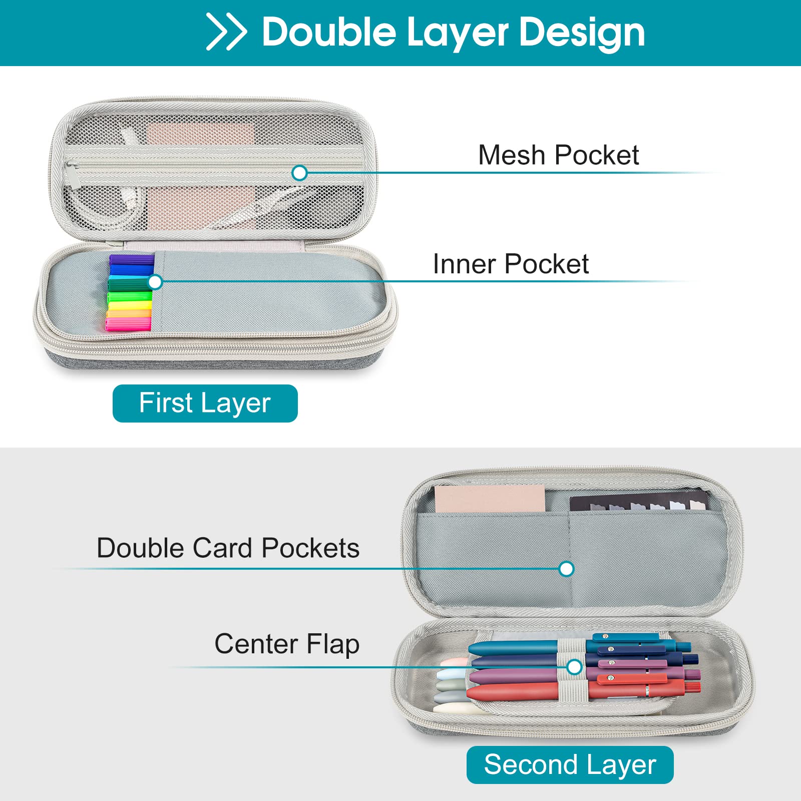 Foto 3 pulgar | Estuche Para Lápices Procase De 2 Capas De Eva Con Cierre, Color Gris - Venta Internacional.