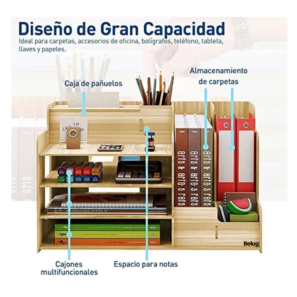 Foto 6 pulgar | Organizador De Escritorio  Belug Para Oficina Hogar Armable Madera Claro