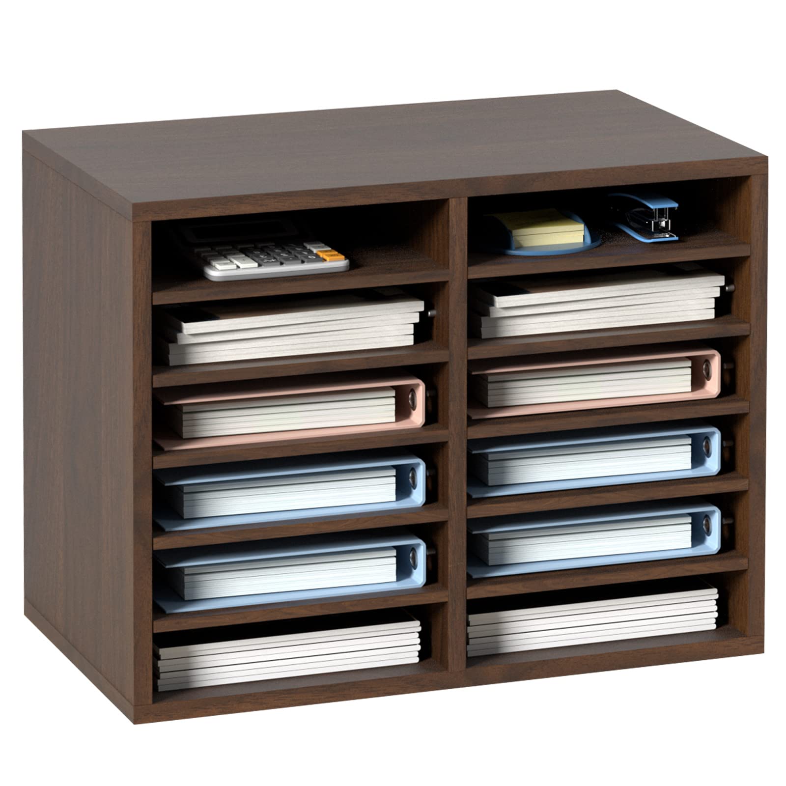 Organizadores De Literatura Vevor, 12 Compartimentos, Madera, Oficina - Venta Internacional.