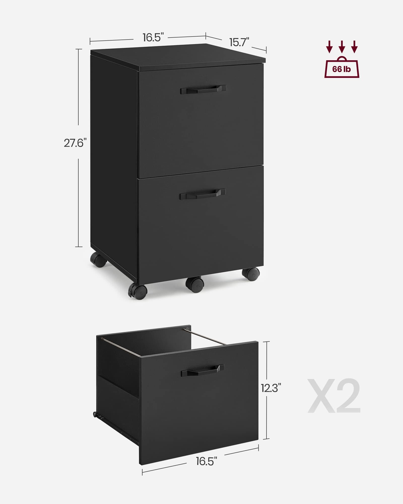 Foto 3 | Archivador Enrollable Vasagle Con 2 Cajones Para Oficina En Casa, Negro - Venta Internacional.