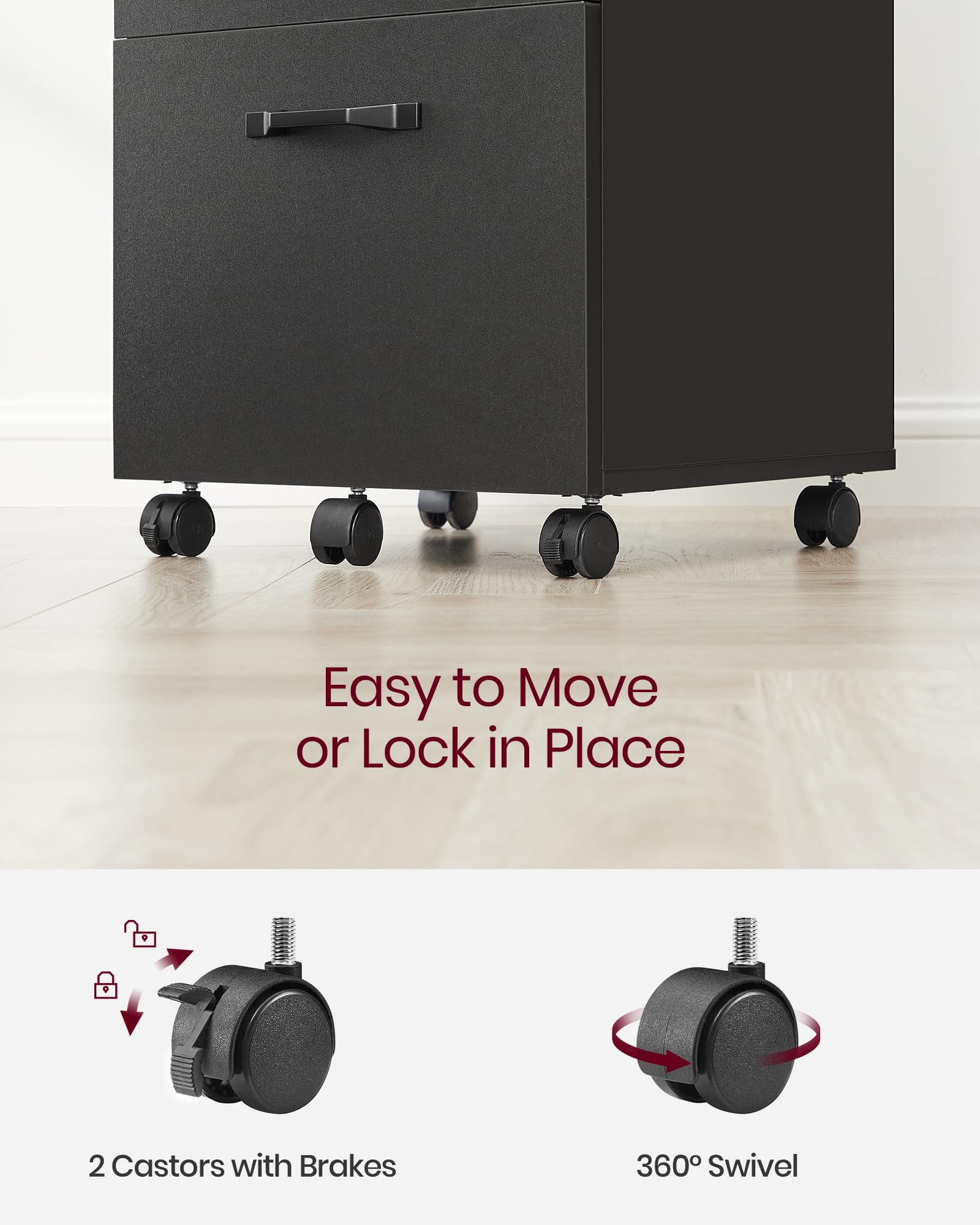 Foto 7 | Archivador Enrollable Vasagle Con 2 Cajones Para Oficina En Casa, Negro - Venta Internacional.