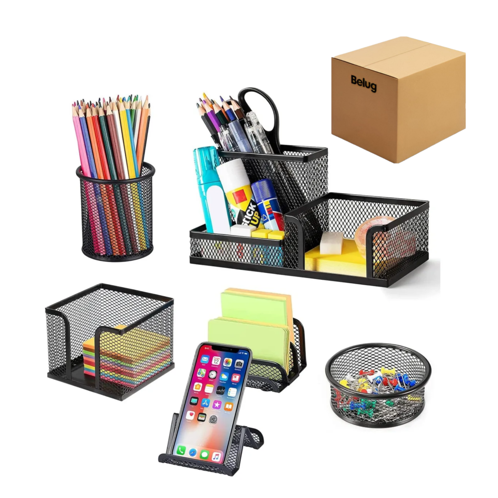 Organizador De Escritorio  Belug Con 6 Piezas Organizador De Oficina  Negro