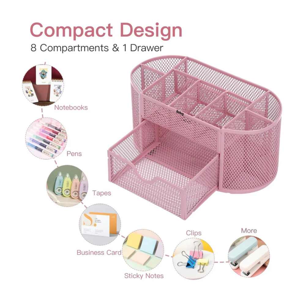 Foto 4 pulgar | Organizador De Escritorio Belug  Con 8 Compartimentos Y 1cajón Rosa
