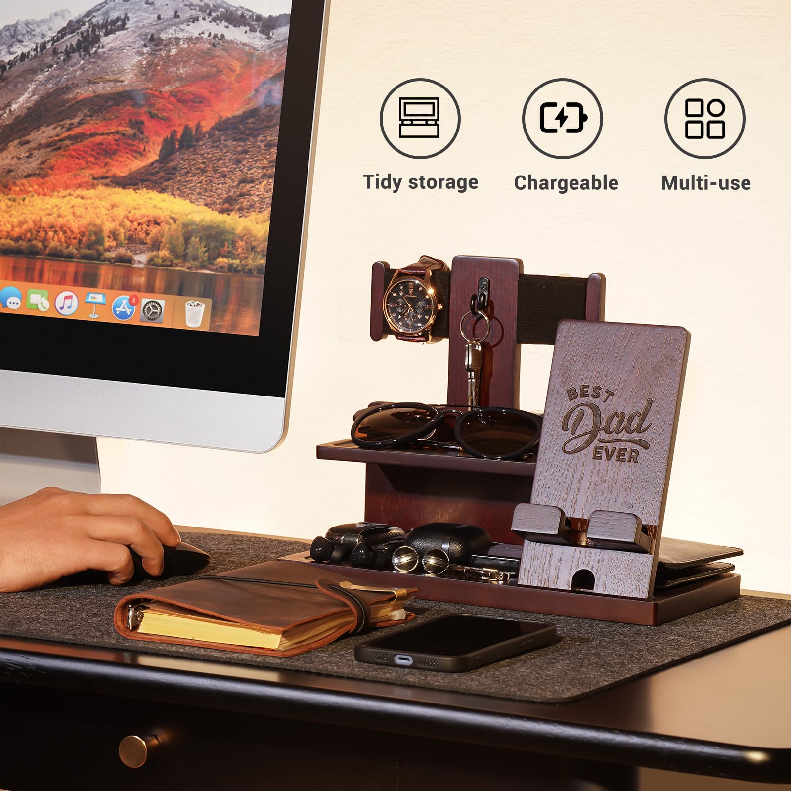 Foto 2 | Base De Carga De Teléfono Procase De Madera Para Papá, Color Espresso - Venta Internacional.