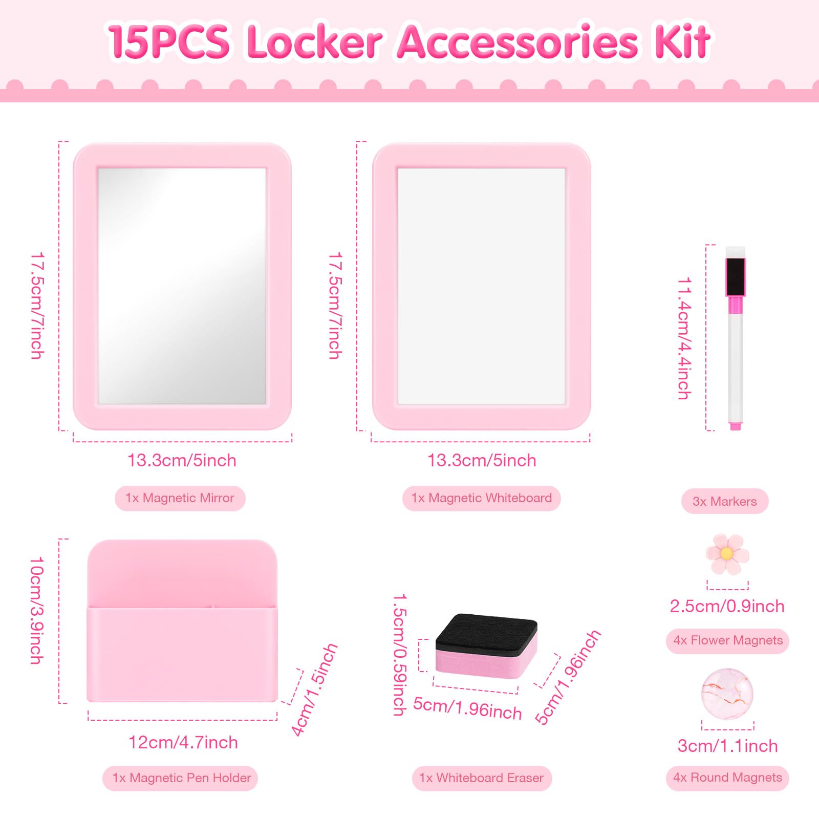 Foto 2 | Set De Accesorios Para Casilleros Moko, 15 Piezas Con Espejo Magnético, Color Rosa - Venta Internacional.