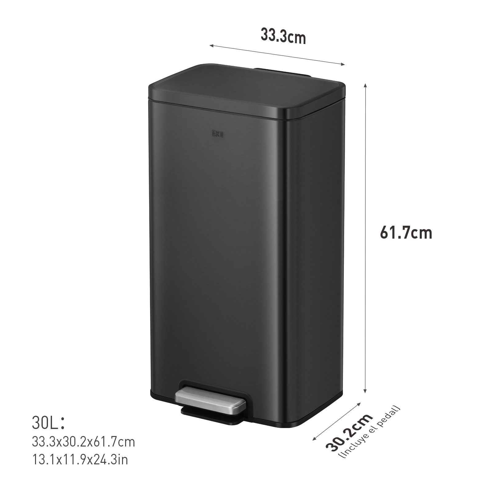 Foto 8 pulgar | Bote De Basura Para Cocina Baño Oficina Acero Inoxidable Negro 30 L Con Tapa Y Pedal Eko Madison