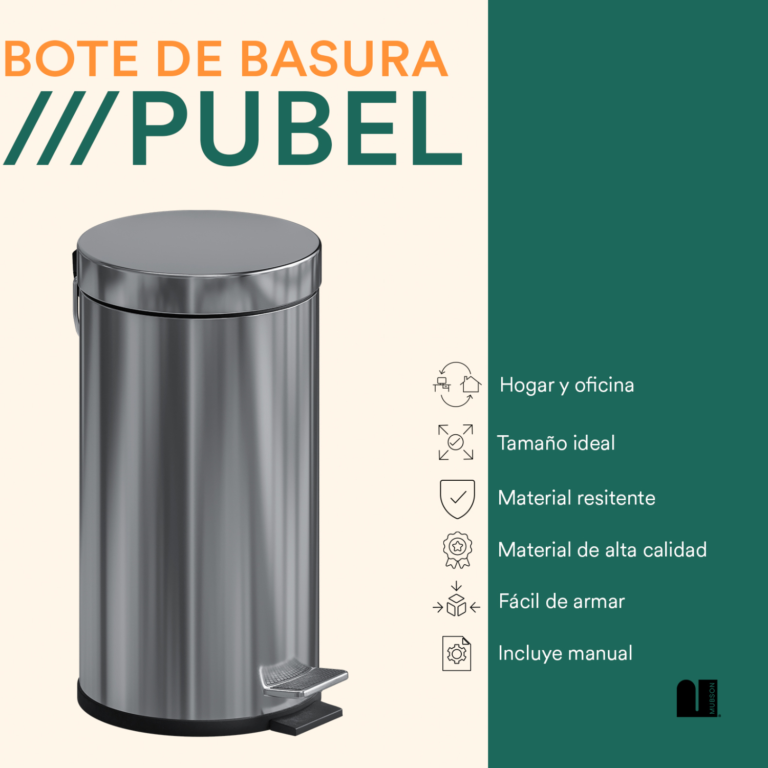 Foto 4 pulgar | Bote De Basura Circular 30 L Mubson. Basurero Pubel