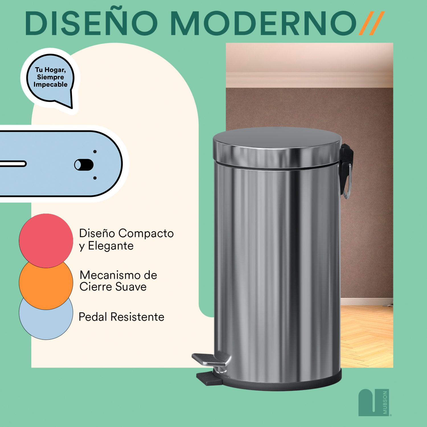 Foto 4 | Bote De Basura Circular 30 L Mubson. Basurero Pubel