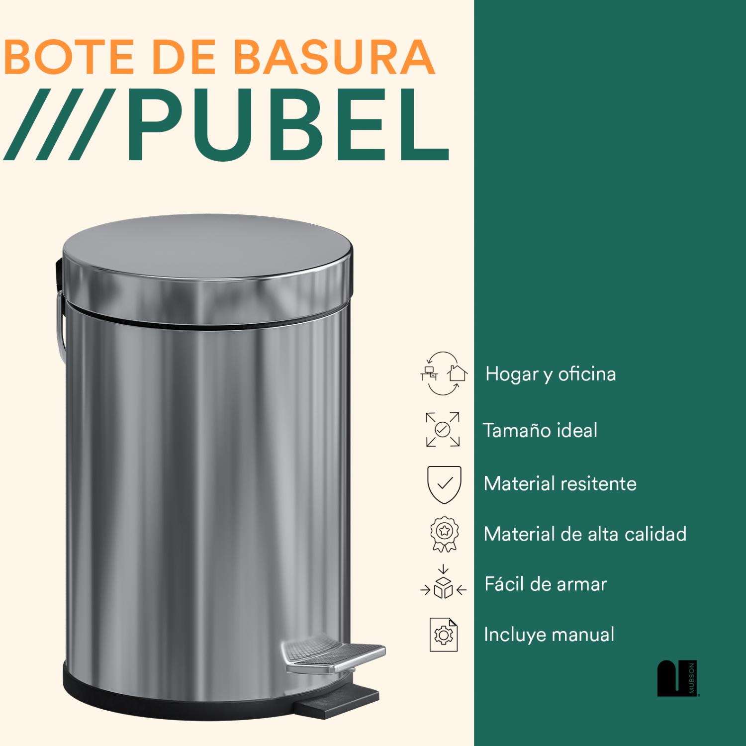 Foto 4 pulgar | Bote De Basura Circular 20 L Mubson. Basurero Pubel