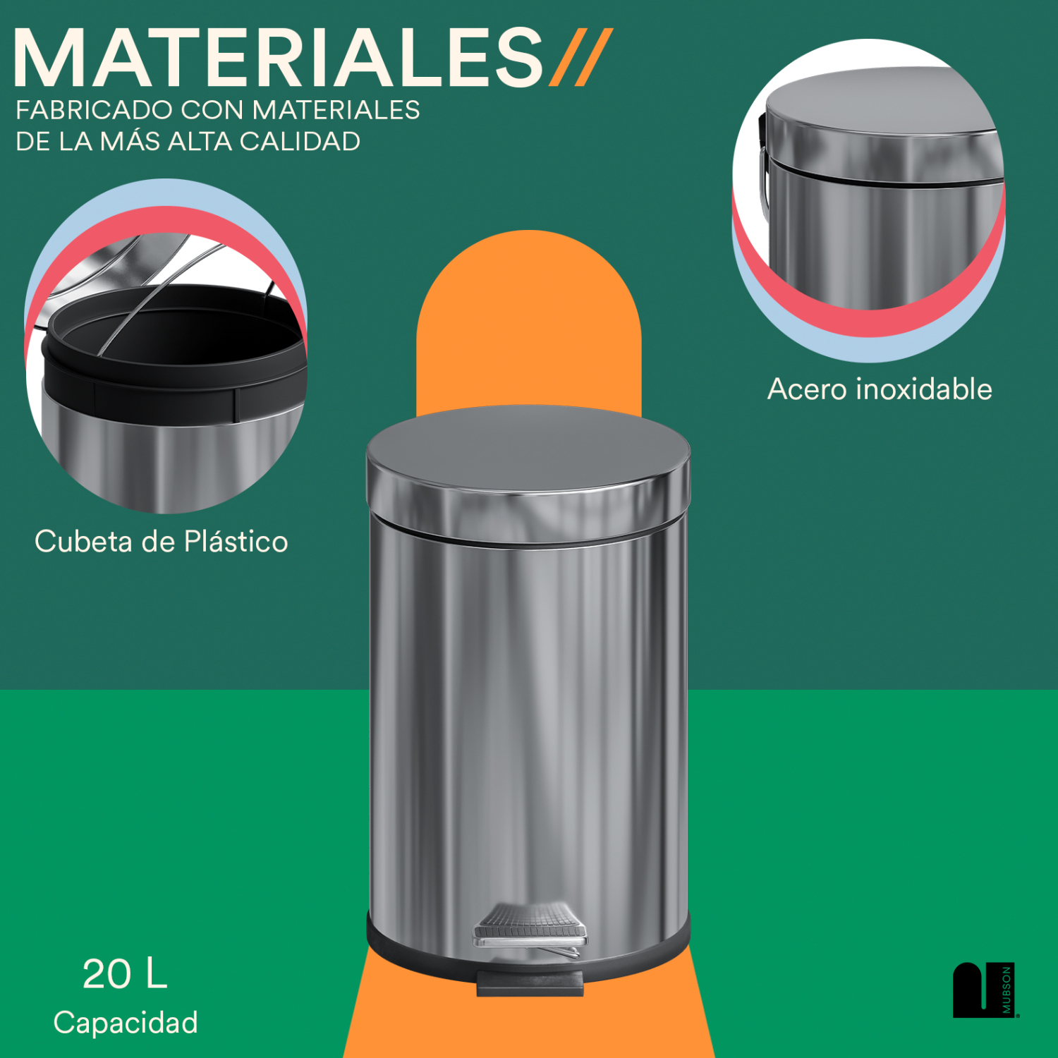 Foto 4 | Bote De Basura Circular 20 L Mubson. Basurero Pubel