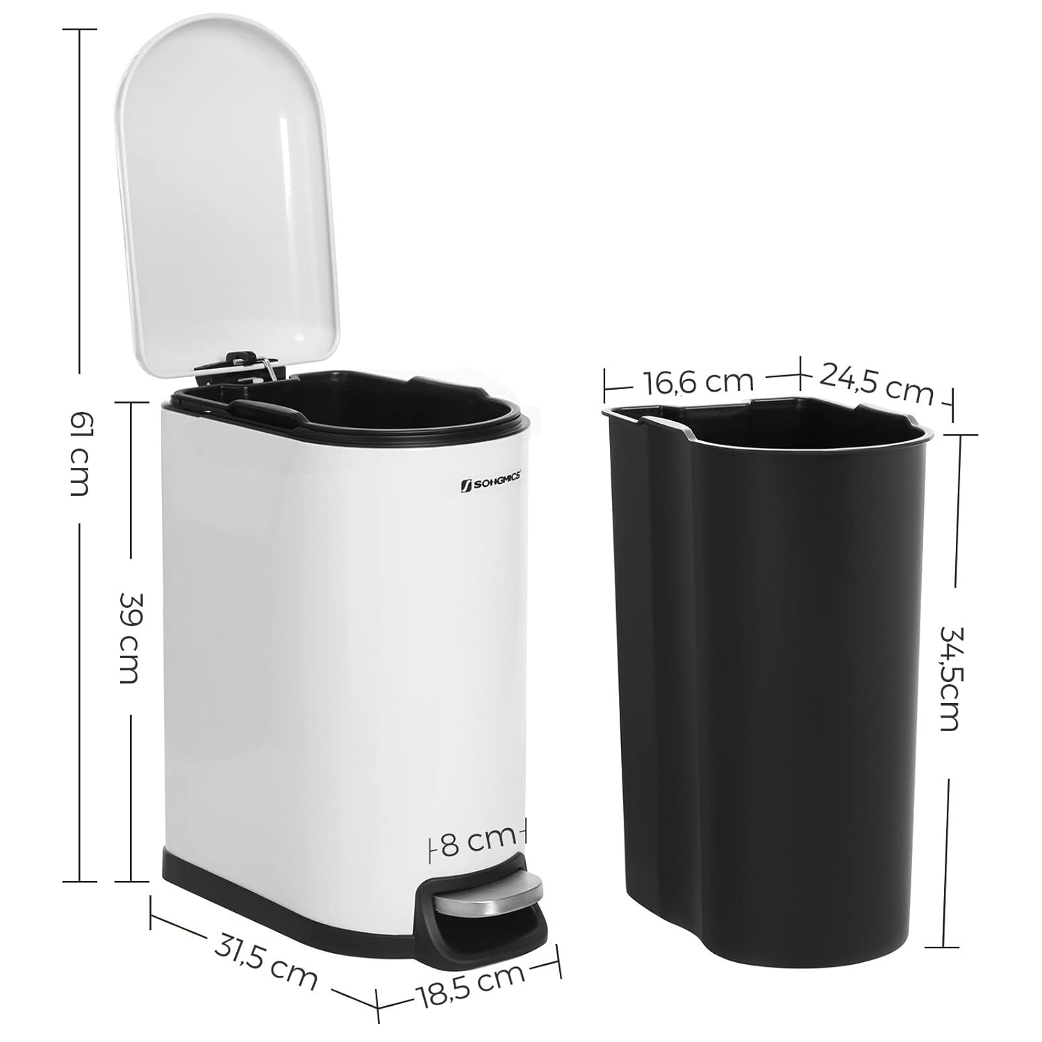 Foto 5 | Cesto de Basura Songmics Blanco de 10 L