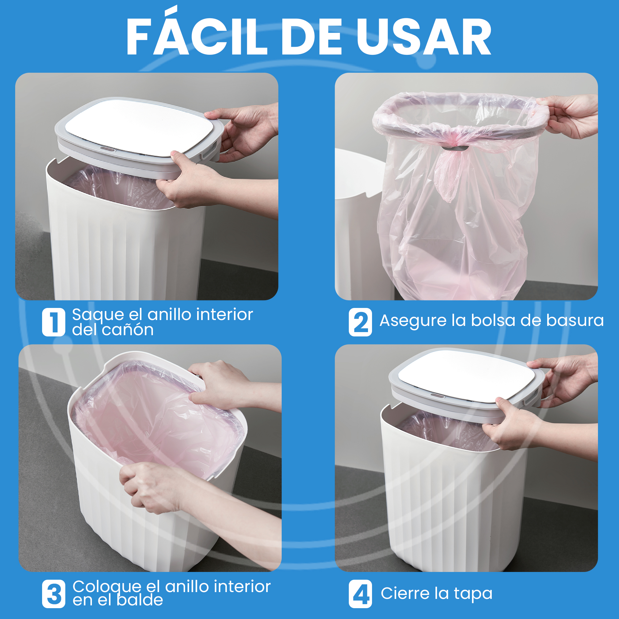 Foto 5 pulgar | Cesto de Basura Domotica Home Blanco con Sensor