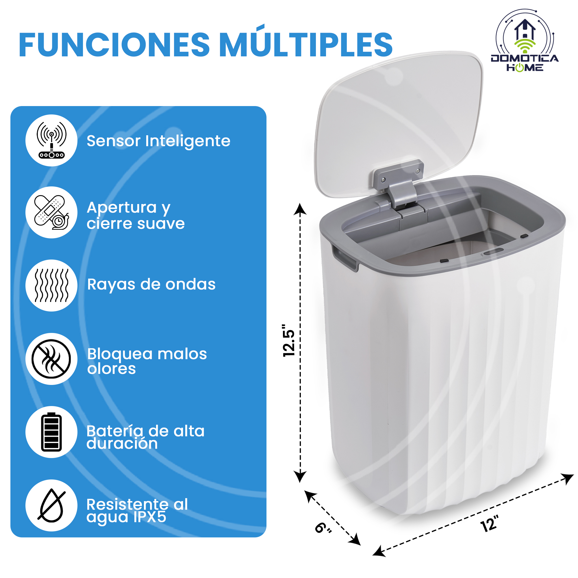 Foto 7 pulgar | Cesto de Basura Domotica Home Blanco con Sensor