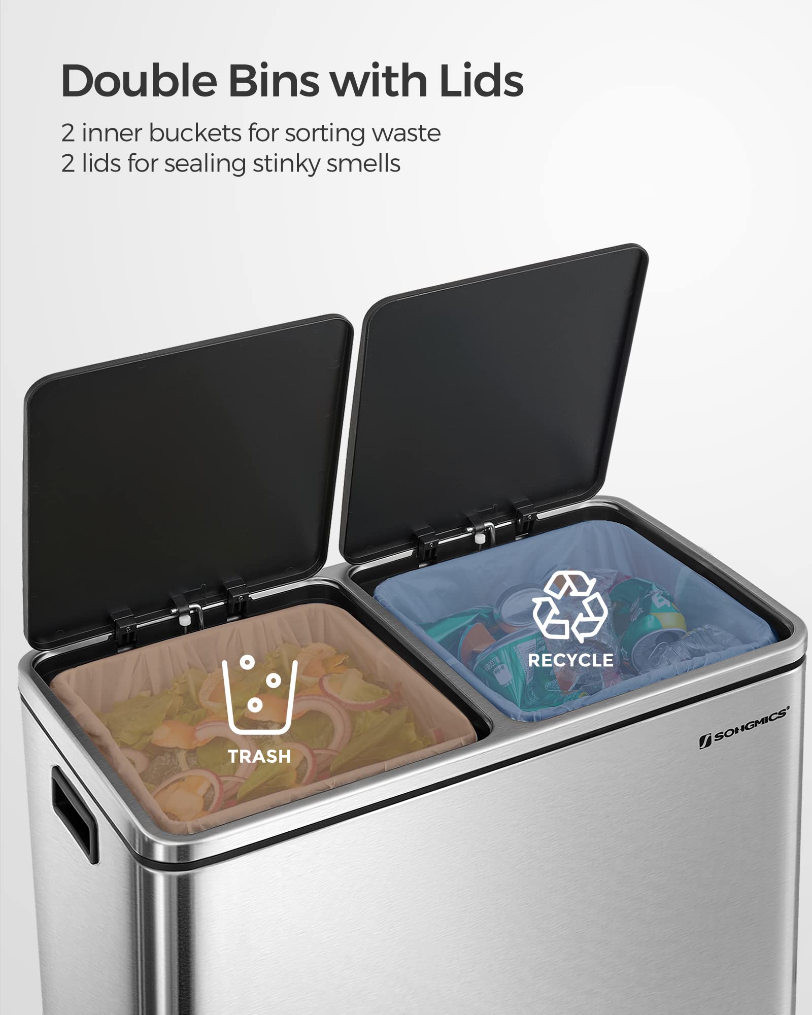 Foto 4 pulgar | Bote De Basura Songmics Ultb60nl 2 X 30 L Con 15 Bolsas De Basura Plateadas