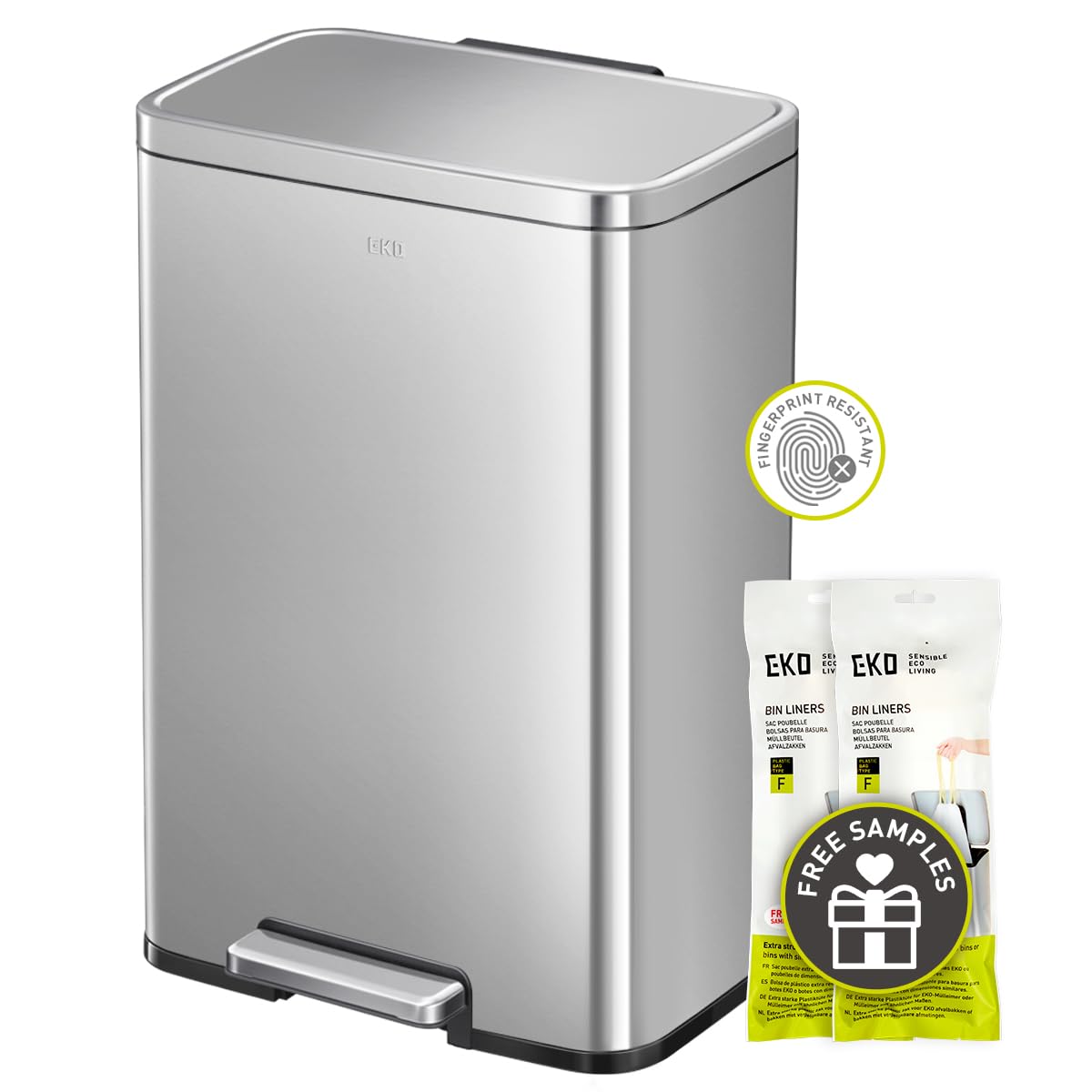 Bote De Basura Eko Madison, Acero Inoxidable Mate, 50 L/13.2 Galones Con Forro - Venta Internacional.