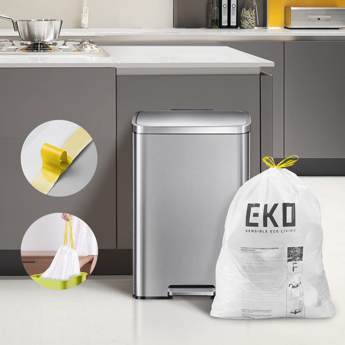 Foto 2 pulgar | Bolsas De Basura Eko Easy-dispense, 13 Galones (40l-60l), 60 Unidades - Venta Internacional.
