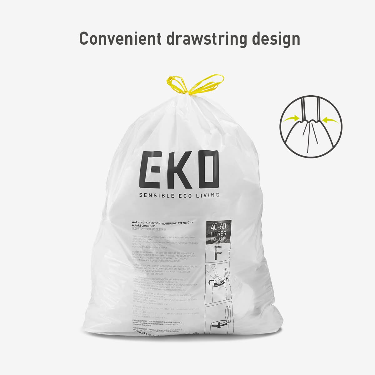 Foto 3 | Bolsas De Basura Eko Easy-dispense, 13 Galones (40l-60l), 60 Unidades - Venta Internacional.