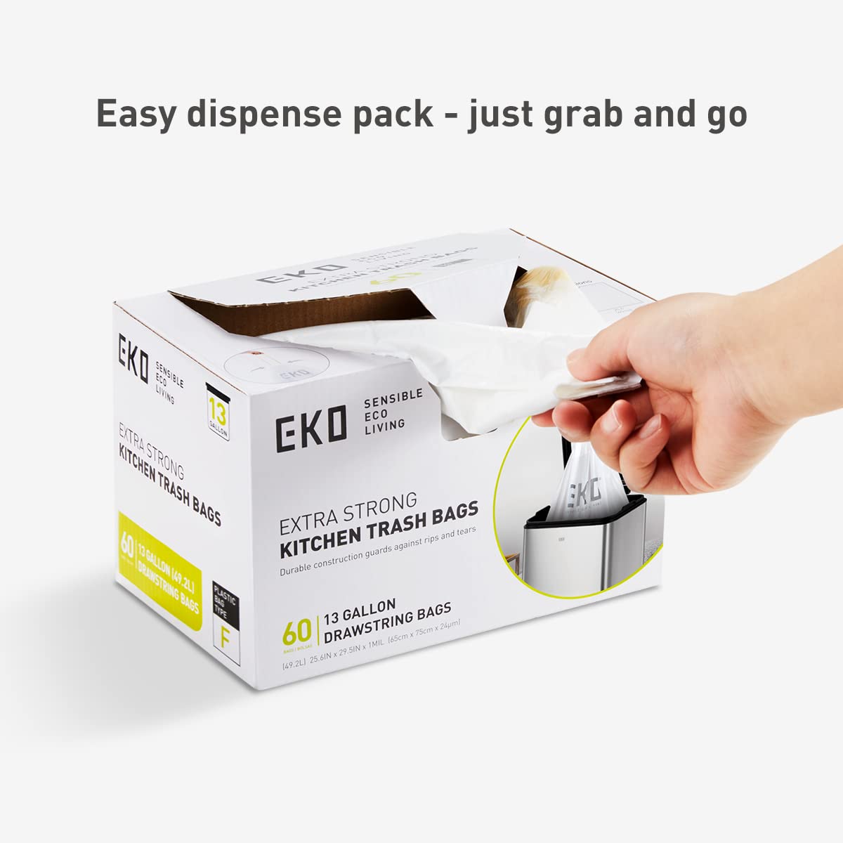 Foto 5 pulgar | Bolsas De Basura Eko Easy-dispense, 13 Galones (40l-60l), 60 Unidades - Venta Internacional.