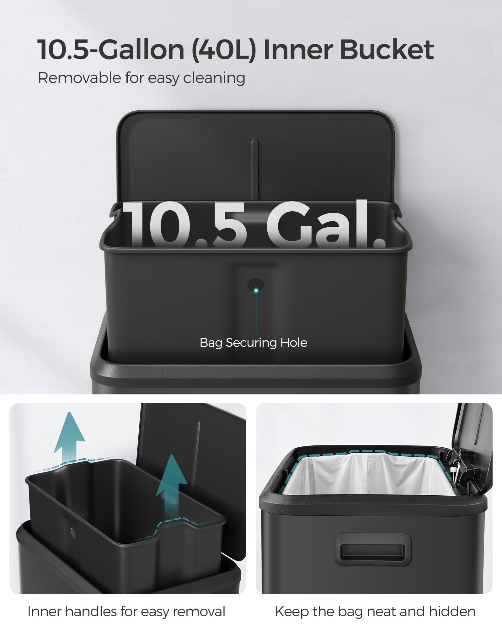 Foto 6 pulgar | Cubo De Basura De Cocina Songmics De 40 Litros Con Tapa Y Pedal - Venta Internacional.