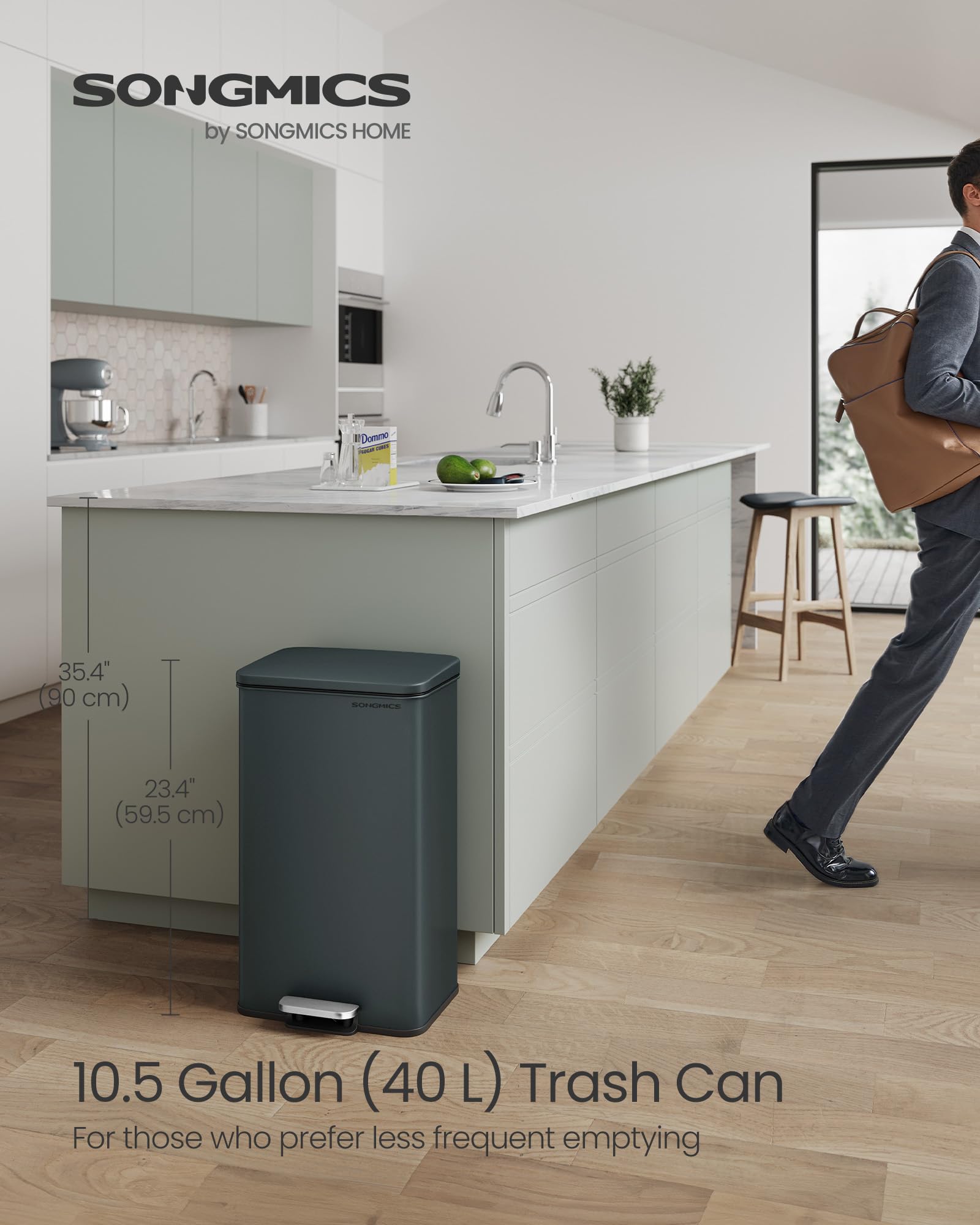 Foto 3 pulgar | Cubo De Basura De Cocina Songmics 40l Con Tapa De Acero Inoxidable Gris - Venta Internacional.