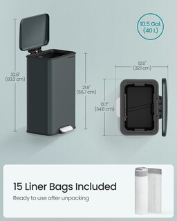 Foto 6 | Cubo De Basura De Cocina Songmics 40l Con Tapa De Acero Inoxidable Gris - Venta Internacional.