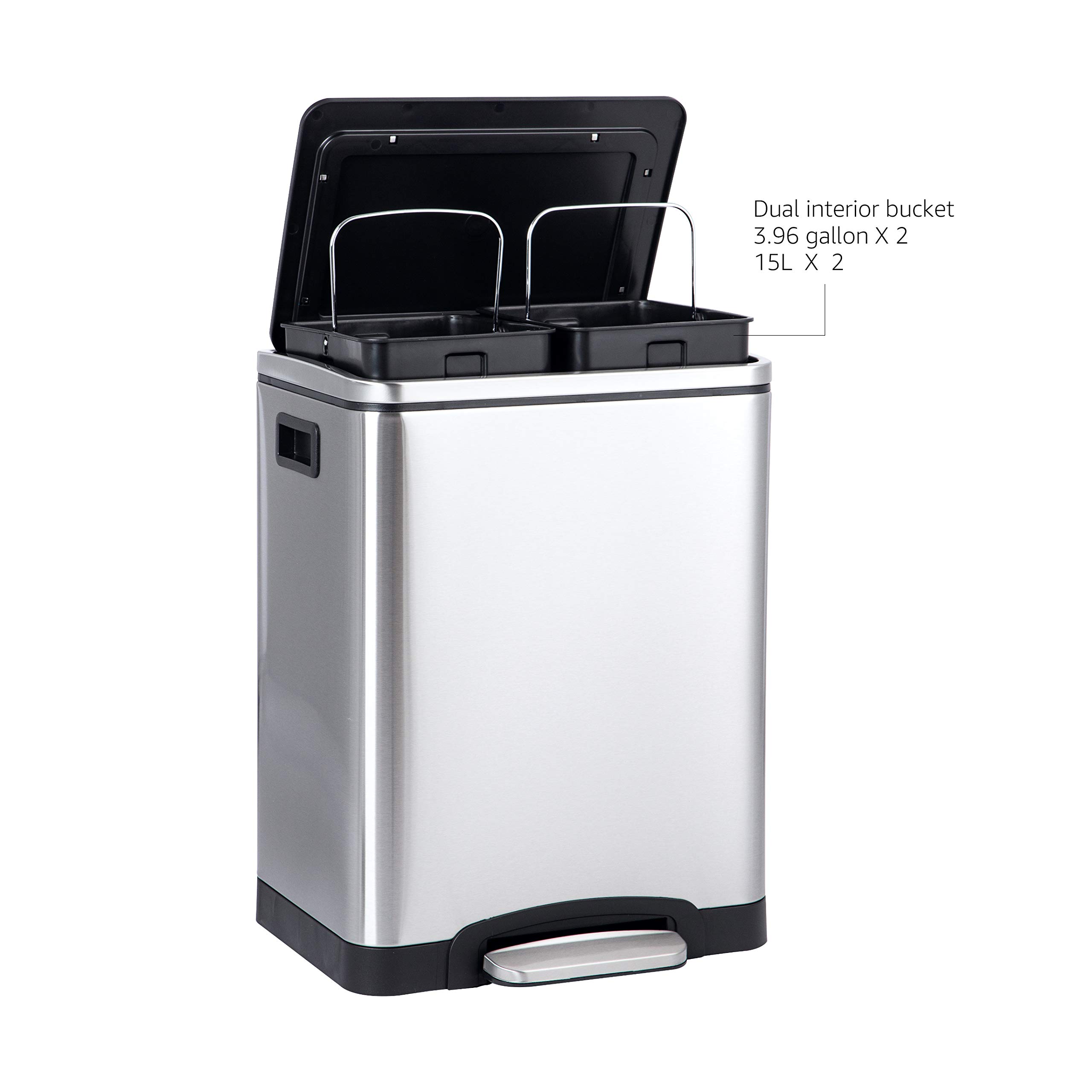 Foto 5 pulgar | Cubo De Basura Amazon Basics, 30 Litros, Doble Papelera De Acero Inoxidable Con Cierre Suave - Venta Internacional.