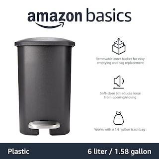 Foto 2 | Cubo De Basura Amazon Basics Compact Bathroom 6l Negro - Venta Internacional.