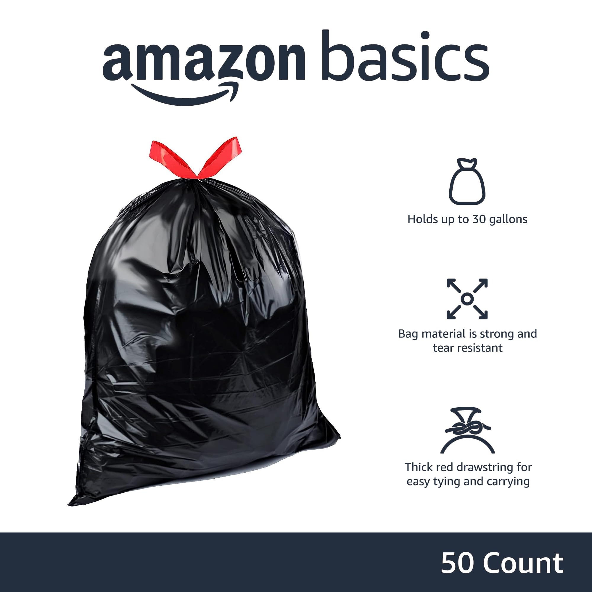 Foto 2 | Bolsas De Basura Amazon Basics Multiusos De 30 Litros, 50 Unidades, 2 - Venta Internacional.