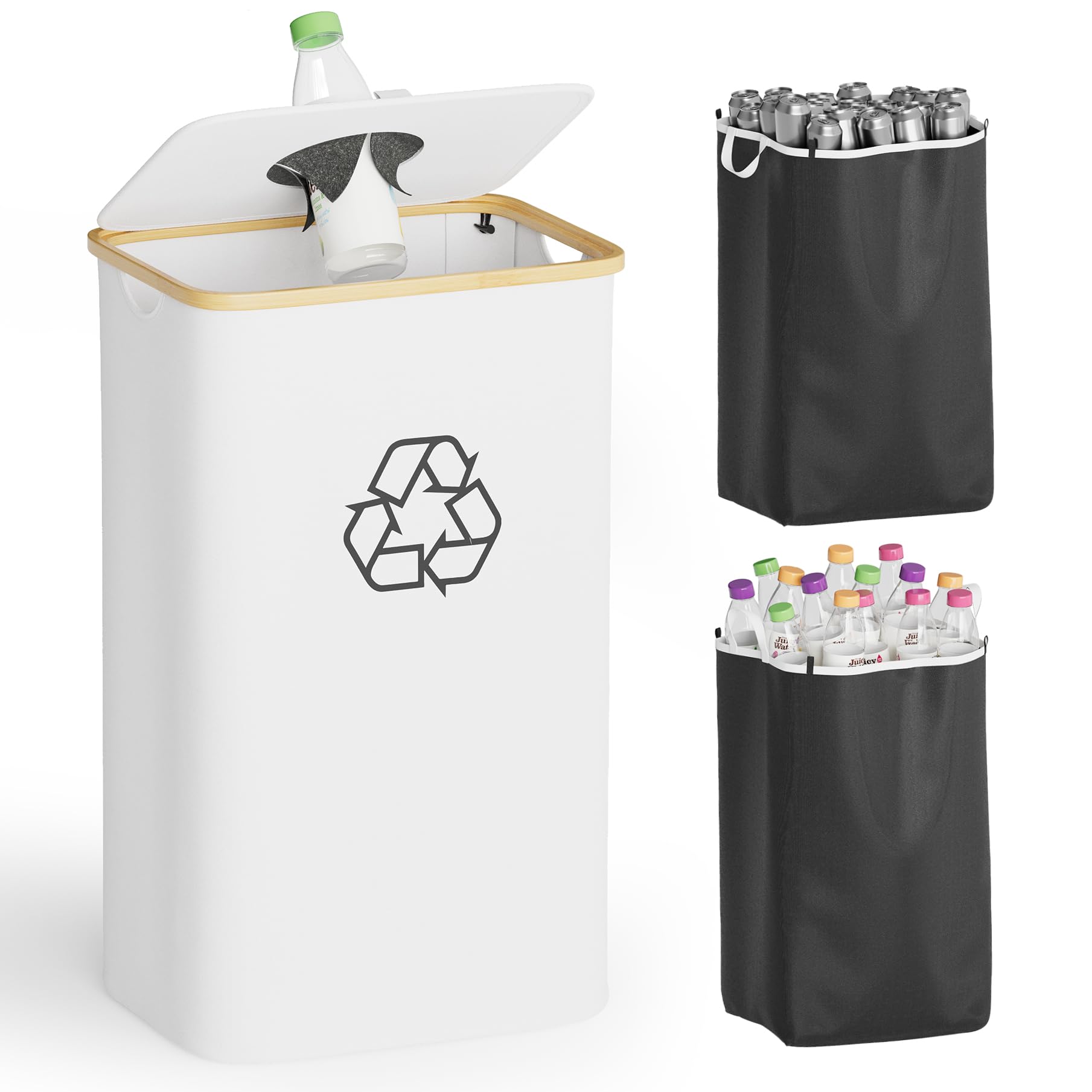 Papelera De Reciclaje Spaceaid De 100 Litros, 26 Galones, Con Tapa Y 2 Bolsas, Color Blanco - Venta Internacional.