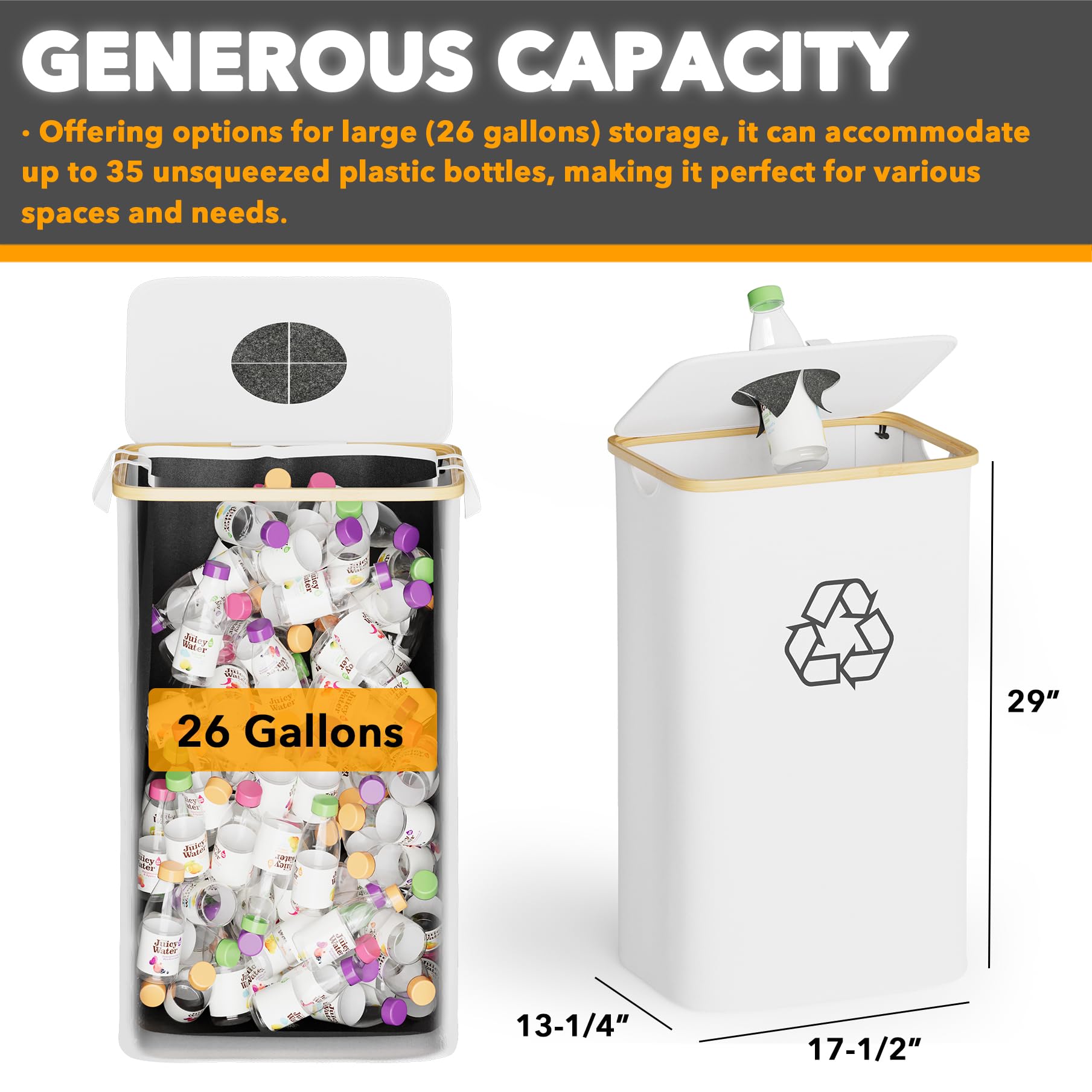 Foto 4 | Papelera De Reciclaje Spaceaid De 100 Litros, 26 Galones, Con Tapa Y 2 Bolsas, Color Blanco - Venta Internacional.