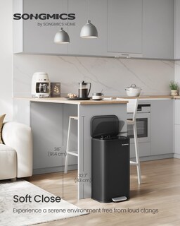 Foto 2 | Bidón De Basura Songmics De Acero Inoxidable De 30 Litros Con Tapa De Tinta, Color Negro - Venta Internacional.