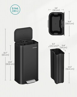 Foto 5 | Bidón De Basura Songmics De Acero Inoxidable De 30 Litros Con Tapa De Tinta, Color Negro - Venta Internacional.