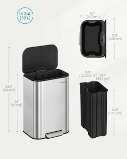Foto 5 | Bote De Basura Songmics 50l De Acero Inoxidable Con Tapa Ultb547e01 Sil - Venta Internacional.