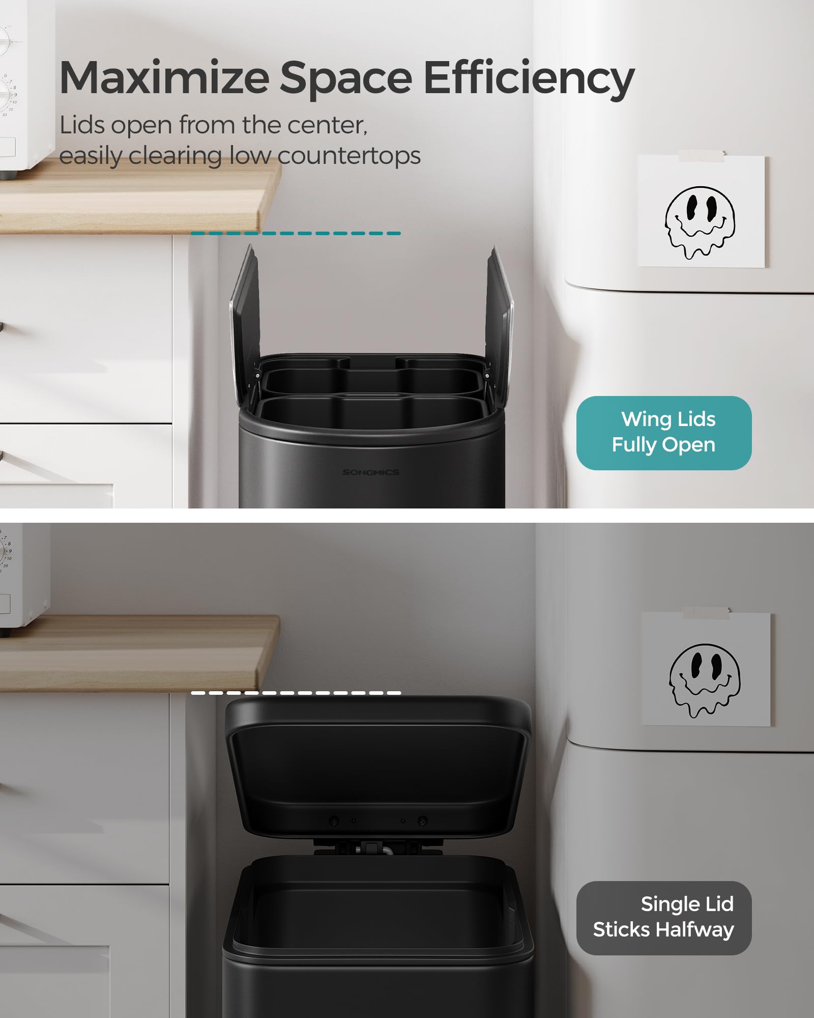 Foto 3 | Cubo De Basura Songmics De 49 L Para Cocina Doble Con Tapas Laterales, Acero Inoxidable S - Venta Internacional.