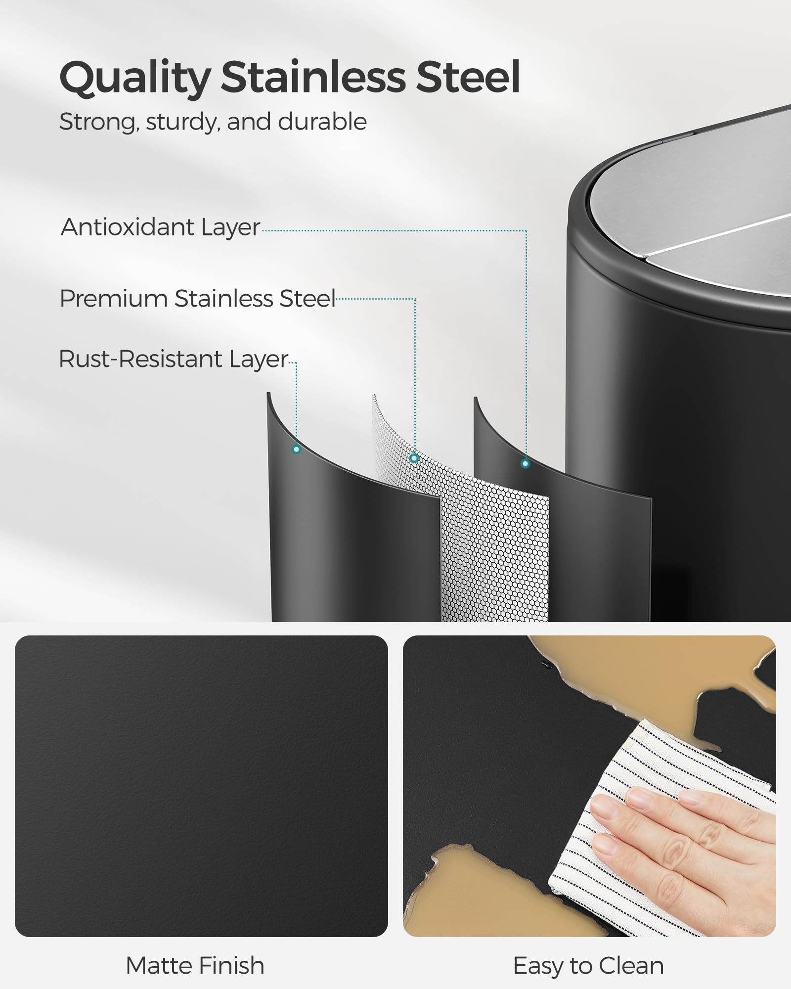 Foto 7 pulgar | Cubo De Basura Songmics De 49 L Para Cocina Doble Con Tapas Laterales, Acero Inoxidable S - Venta Internacional.