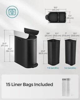 Foto 7 | Cubo De Basura Songmics De 49 L Para Cocina Doble Con Tapas Laterales, Acero Inoxidable S - Venta Internacional.