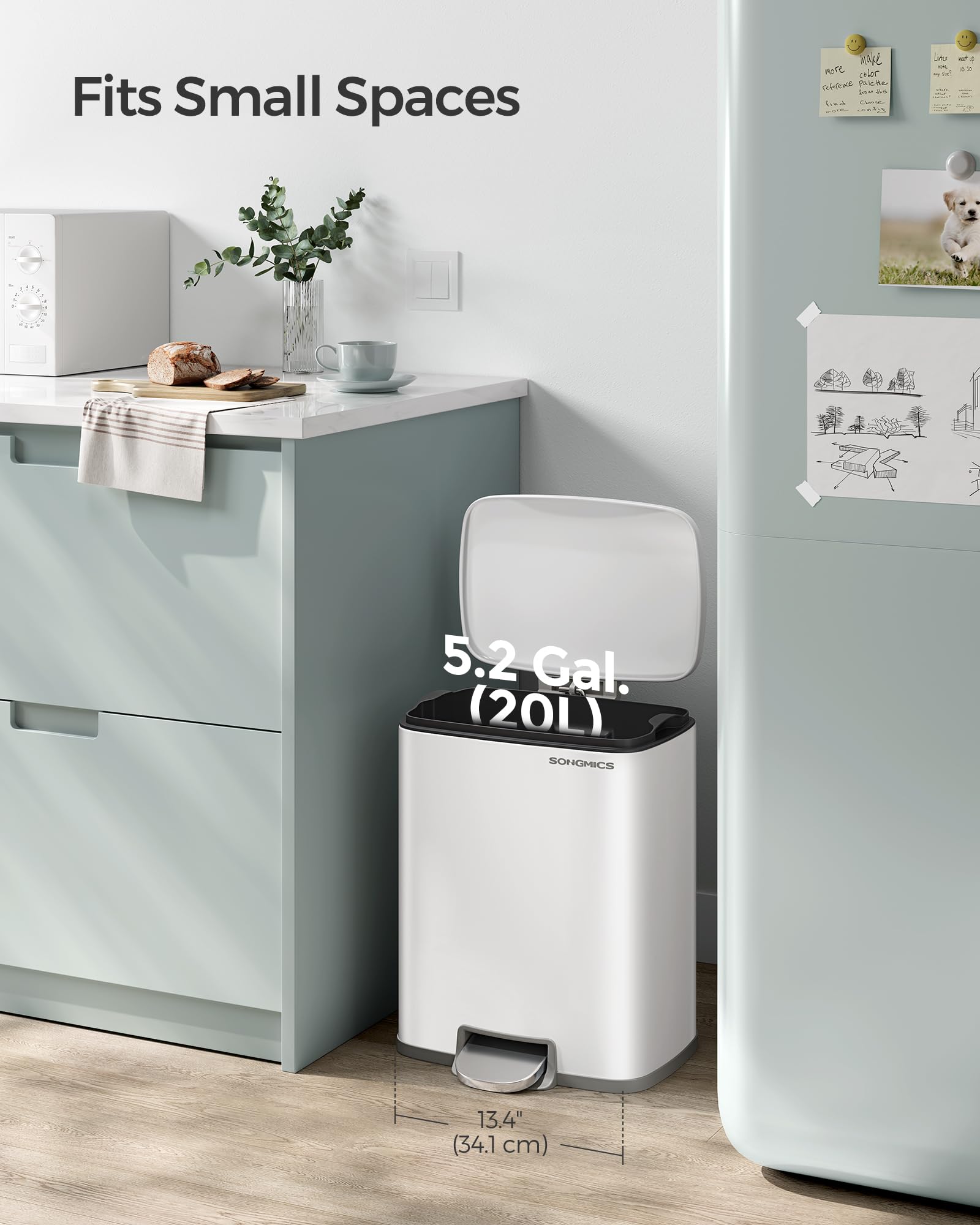 Foto 3 | Cubo De Basura Songmics De Acero Inoxidable De 20 Litros Con Tapa Blanca Ultb543w - Venta Internacional.