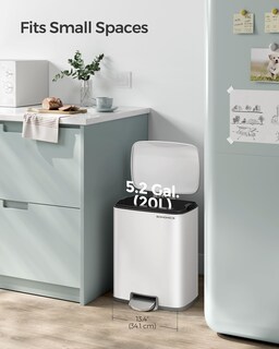 Foto 3 | Cubo De Basura Songmics De Acero Inoxidable De 20 Litros Con Tapa Blanca Ultb543w - Venta Internacional.