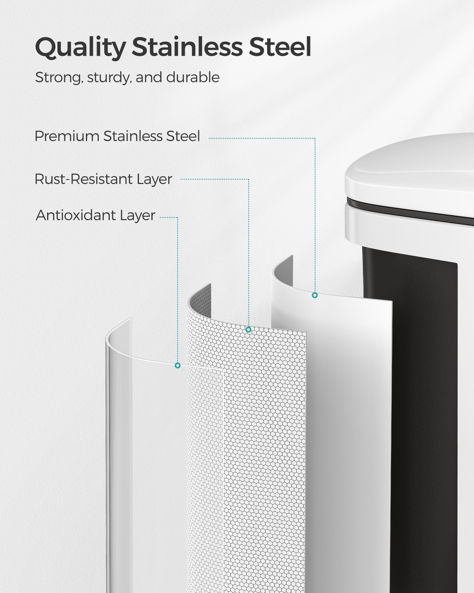 Foto 6 pulgar | Cubo De Basura Songmics De Acero Inoxidable De 20 Litros Con Tapa Blanca Ultb543w - Venta Internacional.