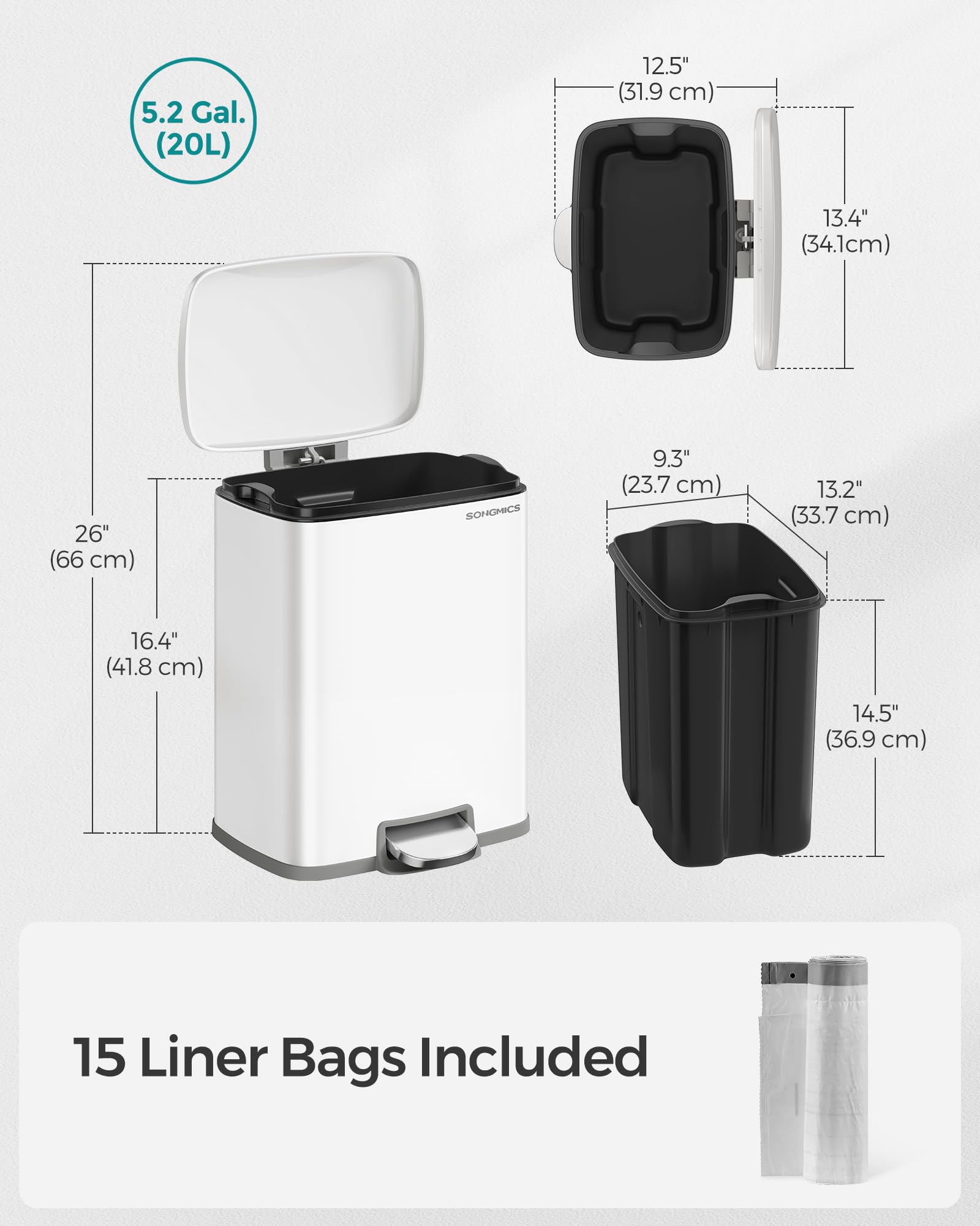 Foto 8 pulgar | Cubo De Basura Songmics De Acero Inoxidable De 20 Litros Con Tapa Blanca Ultb543w - Venta Internacional.